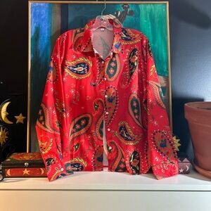 Vibrant Red Paisley Women's Blouse XL